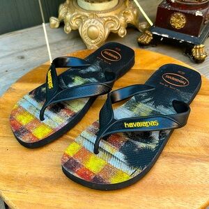 COPY - Havaianas Black orange yellow palm tree flip flop Sandals EU 45/46 USA 1…